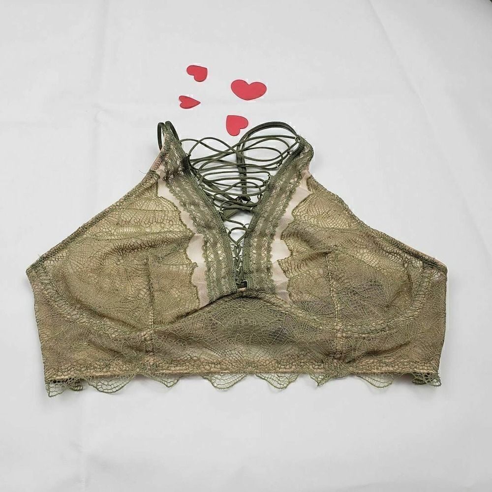 Victoria's Secret Very Sexy Green Sage Lace Up Lace Bralette Bra Small NWT